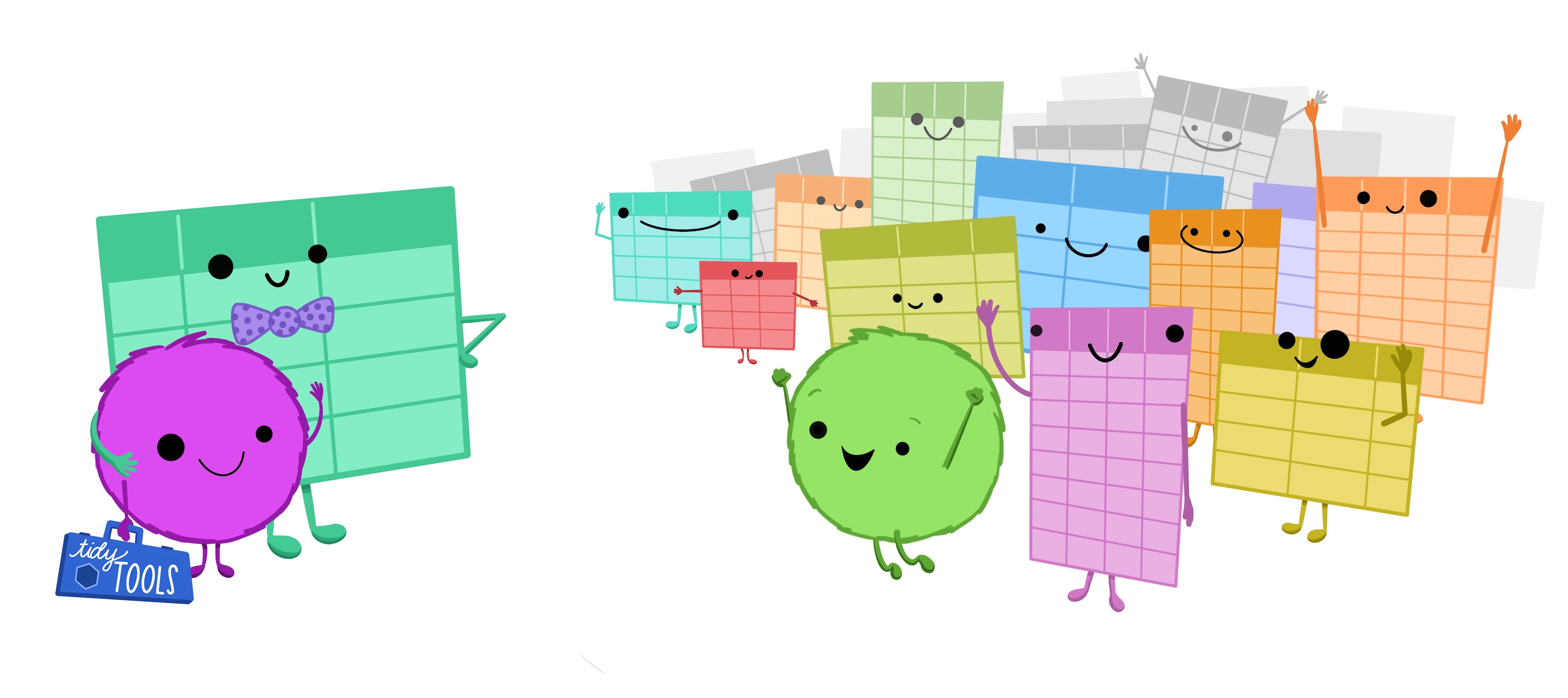 personified data tables happily greet each other